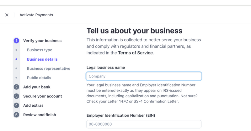 stripe.com create account screen