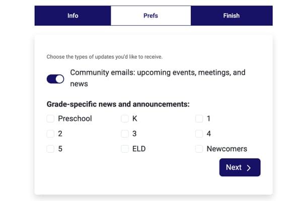 Email signup form on a Big Nest site